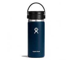 HYDRO FLASK, Termo Café para Llevar 473 ml, Taza Térmica, Vaso Isotérmico de Acero Inox., Aislamiento al VacÃo, Tapón Antifugass Flex Sip, Libre de BPA, Apertura Ancha, Indigo
