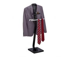 Relaxdays GalÃ¡n de Noche con Balda Reloj, Mozo Ropa Chaqueta y PantalÃ³n, 112x46x32 cm, Colgador Traje, Negro y Plateado, 70% Tablero de Fibra 30% Acero, 112 x 46 x 32 cm