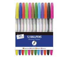 Just Stationery 12 bolígrafos multicolores, varios colores, 15,5 cm de largo por 1 cm de diámetro
