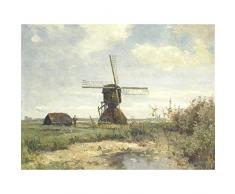 Paul Gabriel Sunny Day A Windmill On A Waterway Premium Wall Art Canvas Print 18X24 Inch Pablo Agua pared