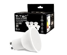 V-TAC Bombilla LED GU10-4,5W (Equivalente a 35W) - 400 Lumen - 6500K Blanco FrÃ¬o - Apertura del Haz de Luz 100Â° cubierta satinada - MÃ¡xima Eficiencia y Bajo Consumo - Paquete de 6
