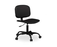 Relaxdays Silla Oficina con Ruedas, Altura Ajustable, Escritorio, Despacho, Trabajo, Cuero Sintético, 88 x 60 cm, Negro, 1 Ud