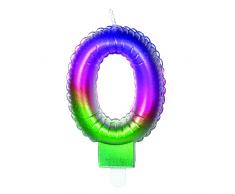 PartyCube Vela numeral 0 (7 cm) con soporte, multicolor, 24150