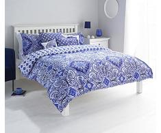 Paoletti - Juego de Ropa de Cama Ionia, de percal, de Cama de Matrimonio Grande, Funda nórdica y Funda de Almohada, de Color Azul Ãndigo.