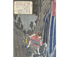 Hiroshige Ushiwakamaru At The Waterfall Art Print Canvas Premium Wall Decor Poster Mural Agua pared Pï¿½ster