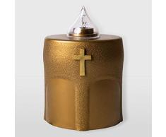 La Briantina Vela eléctrica LED Benedicto Gold, duración 150 dÃas, dorada con cruz y luz intermitente, 11 x 8 x 6 cm