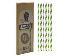 Ãkolution Pajitas desechables de papel FSC, 20 unidades, color verde y blanco, 19 cm de largo, para barbacoas o cumpleaños infantiles, papel FSC, embalaje sostenible