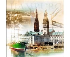 Pro-Art g1238a - Lienzo en impresión giclée (30 x 30 cm), diseño de la Ciudad de Hamburgo III, Multicolor, 50 x 50 cm
