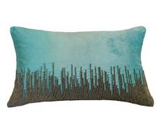 AM Home - Almohada de Terciopelo Plateada con Plumas, algodón, Aqua, Queen