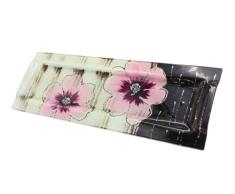 Dekohelden24 Plato decorativo de cristal con decoración de flores rosas, rectangular, hecho a mano, medidas: 40 x 13 x 0,5 cm aprox