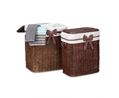 Relaxdays Cestos Ropa Sucia con Tapa Rectangulares, Hoja de Palma, Marrón Rojizo, 2 Unidades