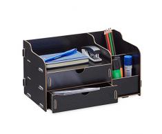 Relaxdays Organizador Escritorio Cajones y Compartimentos, PortalÃ¡pices, 17 x 33 x 19 cm, Caja Oficina, Color Negro, 100% Tablero de Fibra