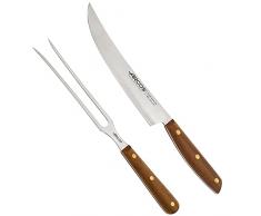 Arcos Serie Nordika - Set 2 Utensilios Barbacoa (Cuchillo Barbacoa + Tenedor Trinchante) - Acero Inoxidable NITRUM - Mango de Madera Ovengkol 100% natural FSC - Embalaje 100% reciclado