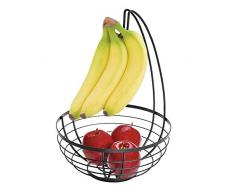 iDesign Austin Cesta metÃ¡lica con Porta Bananas, frutero de Cocina Redondo de Metal, Negro Mate, 27,4 cm x 20,1 cm