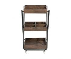 BAKAJI - Carrito de Cocina con Estructura de Metal, 3 estantes de Madera con divisores de Varios tamaños, 4 Ruedas, Negro, 86 x 48 x 37 cm, Multicolor, único