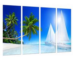 Poster Fotográfico Playa Mar Paradisiaca Azul Velero en Agua, Isla Palmera Tamaño total: 131 x 62 cm XXL