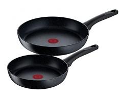 Tefal G28191 Black Stone - Juego de 2 sartenes (24/28 cm, revestimiento antiadherente, indicador de temperatura de señal térmica, apta para inducción), color negro