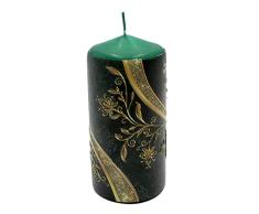 Dekohelden24 Vela de pilar de alta calidad con aspecto 3D con adornos dorados, verde dorado, L/Ã: 15 x 7 cm aprox