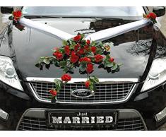 Auto-schmuck so einfach so kreativ Ramo de Encaje para decoración de Coche de Novia, par de Rosas, decoración para Boda, Coche, Coche (Rojo)