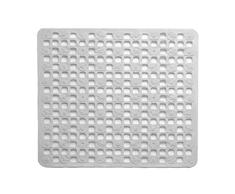 Alfombra de baño rectangular en caucho termoplástico ecológico, no es PVC, superficie antideslizante. Dimensiones L740 x P355 x H 4 mm. El color blanc