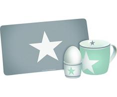 infinite by GEDA LABELS (INFKH) 13995Â Juego de Desayuno Gran Estrella, 3Â Piezas, Huevera, melamina, Turquesa/Gris, 23,5Â x 9,5Â x 14,5Â cm