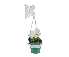 Relaxdays Soporte Maceta Colgante Pared, Retro, Aro à 12 cm, Portamacetas Metálico Muro, Gancho Flores, Color Blanco, 100% Hierro Fundido, 41 x 16 x 30 cm Aprox