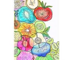 Colourful Fruits Vegetables Watercolour Painting Art Print Canvas Premium Wall Decor Poster Mural Vistoso Fruta Acuarela Pintura pared PÃ³ster