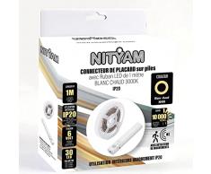 NITYAM Conector armario con tira LED 1 metro blanco cálido (3000K) con detector de movimiento, conector baterÃa, IP20 solo uso interior