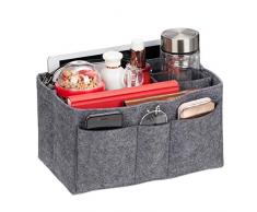 Relaxdays Organizador de Bolso de Mano de Fieltro con Compartimentos extraÃbles, para Mujer, tamaño pequeño, Color Gris Oscuro, 1 Unidad