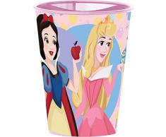 Disney - Vaso rosa para niÃ±as de plÃ¡stico Princesas Blancanieves Aurora Ariel de 260 ml con boquilla para beber fÃ¡cilmente