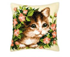 Vervaco - Kit para cojín de punto de cruz, diseño de gato y flores, multicolor