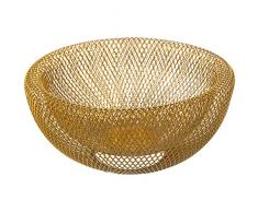 DRW Frutero Redondo de Rejilla de Metal en Dorado 25x12cm