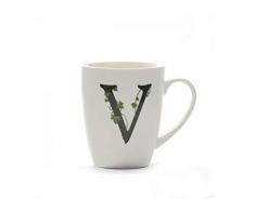 La Porcellana Taza Letra V, Color Blanco