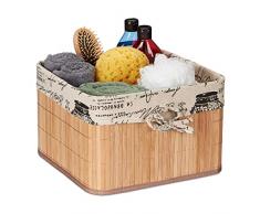 Relaxdays 20x31x31 cm Almacenamiento BambÃº y PoliÃ©ster, Cesta con Asa MetÃ¡lica, Caja EstanterÃ­a, Natural y Crema, 70% 20% 10% Acero