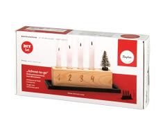 Rayher Candelabro madera, con 4 velas y bandeja, 18,2x6,3x5 cm, para Adviento y Navidad, 70054000