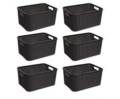 BranQ - Home essential Cesta en Rattan Design 6er Set, plástico PP, Antracita, 28,8 x 19,7 x 16,2 cm (LxBxH)