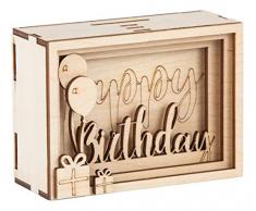 Rayher 3D caja regalo madera Birthday,FSCMixC, natural, 11,5x8,5x5cm