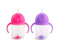 Munchkin Vaso con Pajita, Set Vasos para NiÃ±os PequeÃ±os y BebÃ©s, Vaso Antiderrame Libre de BPA, Vaso Infantil con Pajita con Contrapeso, Apto para Lavavajillas, Lote de 2 x 207Â ml, Rosa/Morado