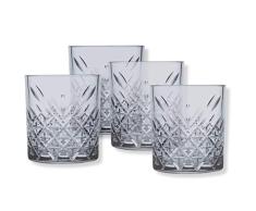 MÃSER Timeless 52790 - Juego de vasos de whisky (34,5 cl, 4 piezas, con relieve de diamante en imitación de cristal, cristal grueso, cristal robusto, vaso de whisky de colores, color gris claro