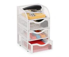 Relaxdays Organizador Escritorio Metal, Cajonera Oficina 4 Compartimentos, 21x12,5x13 cm, Utensilios Despacho, Blanco, 100% Acero