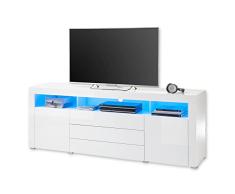 Stella Trading Mueble bajo Goal iluminación LED Azul, Armario para TV con Mucho Espacio para tu salón, Madera de ingenierÃa, Color Blanco Brillante, 200 x 74 x 44 cm