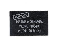 Relaxdays â Felpudo âAchtung: Meine Wohnung, Meine Musik, Meine Regelnâ para la Entrada de su hogar Hecho de Fibras de Coco y PVC con Medidas 40 x 60 cm Antideslizante, Color marrÃ³n