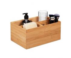 Relaxdays Caja Almacenaje BambÃº 4 Espacios, Apilable, BaÃ±o, Cocina, Cesto sin Tapa, Medidas: 14 x 30 x 20 cm, Natural, 100%