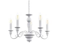 EGLO LÃ¡mpara colgante Caposile, 5 candelabros vintage, estilo rÃºstico, shabby chic, lÃ¡mpara de techo de acero en blanco, lÃ¡mpara de comedor, lÃ¡mpara colgante con casquillo E14