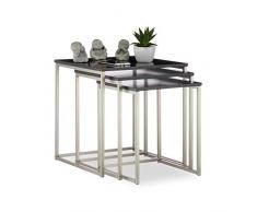 Relaxdays Set 3 Mesas Auxiliares Cuadradas, Acero-DM, Negro-Plateado, 42x40x40 cm
