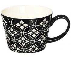 Excelsa Tazas & Co. Taza Jumbo ml 415Â Flor/rombo, Porcelana, Negro, 11Â x 11Â x 8Â cm