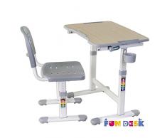 FD FUN DESK Grey Idimex Piccolino II-Escritorio Infantil (Altura Regulable, con Silla), Color Gris, 664x474x540-760 mm