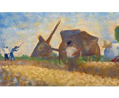 Legendarte PL-072 Cuadro Los Trabajadores. Impresión Digital sobre Lienzo. Pintura de Georges Seurat, Multicolor, 50x80