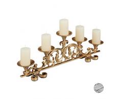 Relaxdays Candelabro Antiguo 5 Brazos, Soporte Velas Vintage, Portavelas, 1 ud, 20x59x9,5 cm, Hierro Fundido, Dorado
