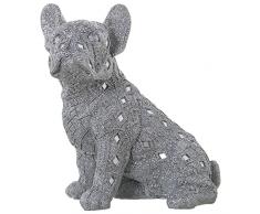 DRW Figura de un Perro Sentado de Resina granulada con espejitos en Plateado 4x16,5x27cm